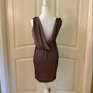 Pinko Women's Brown Crew Neck Open Back Sleeveless Pullover Mini Dress Size S